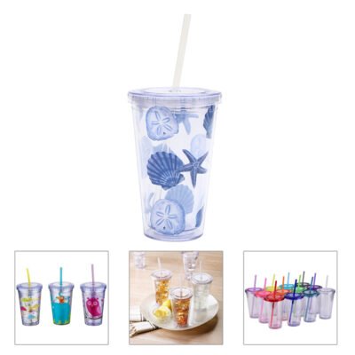 450ml Plastic Beverage Cup w/ Straw